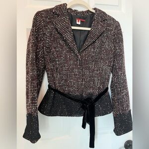 Tapemeasure -Anthropologie Tweed Blazer with Velvet Waist Tie